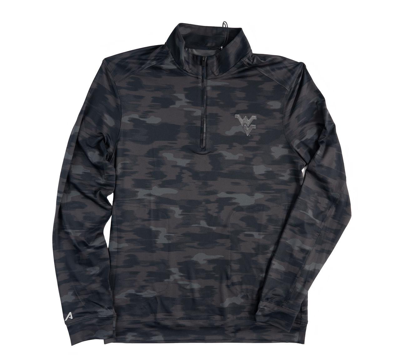 ANTIGUA WVU TURF BLACK HALF-ZIP PULLOVER