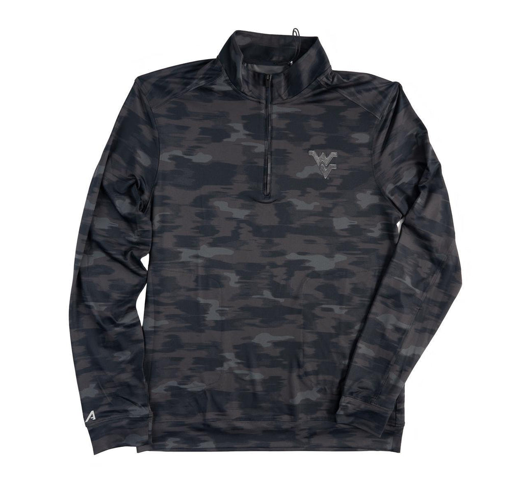 ANTIGUA WVU TURF BLACK HALF-ZIP PULLOVER