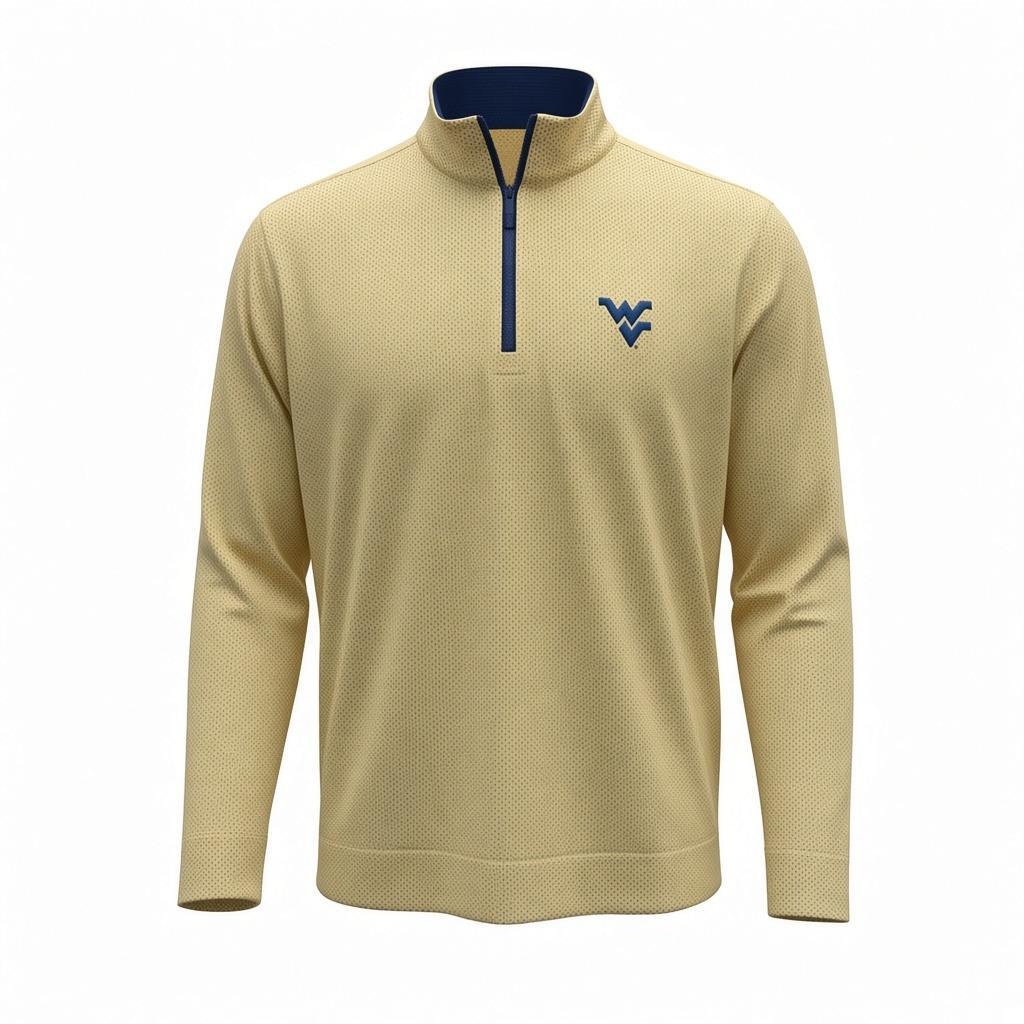 HORN LEGEND WVU FEATHERWEIGHT GOLD DOT HALF-ZIP PLLOVER